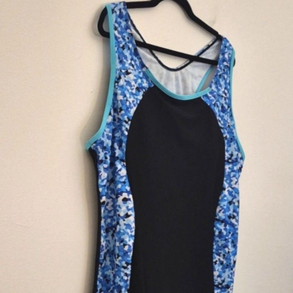 Hanna Nikole Swimsuit 24 W Blue Colorblock Boyleg Racerback One Piece Plus NWOT - Picture 5 of 11